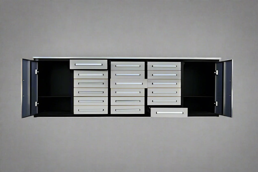 Établi à outils en acier inoxydable de 3 m – Établi robuste à 30 et 18 tiroirs, armoire de rangement, organisateur de garage