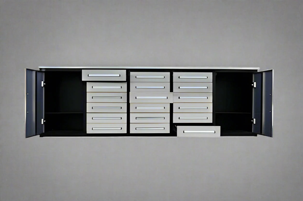 Établi à outils en acier inoxydable de 3 m – Établi robuste à 30 et 18 tiroirs, armoire de rangement, organisateur de garage