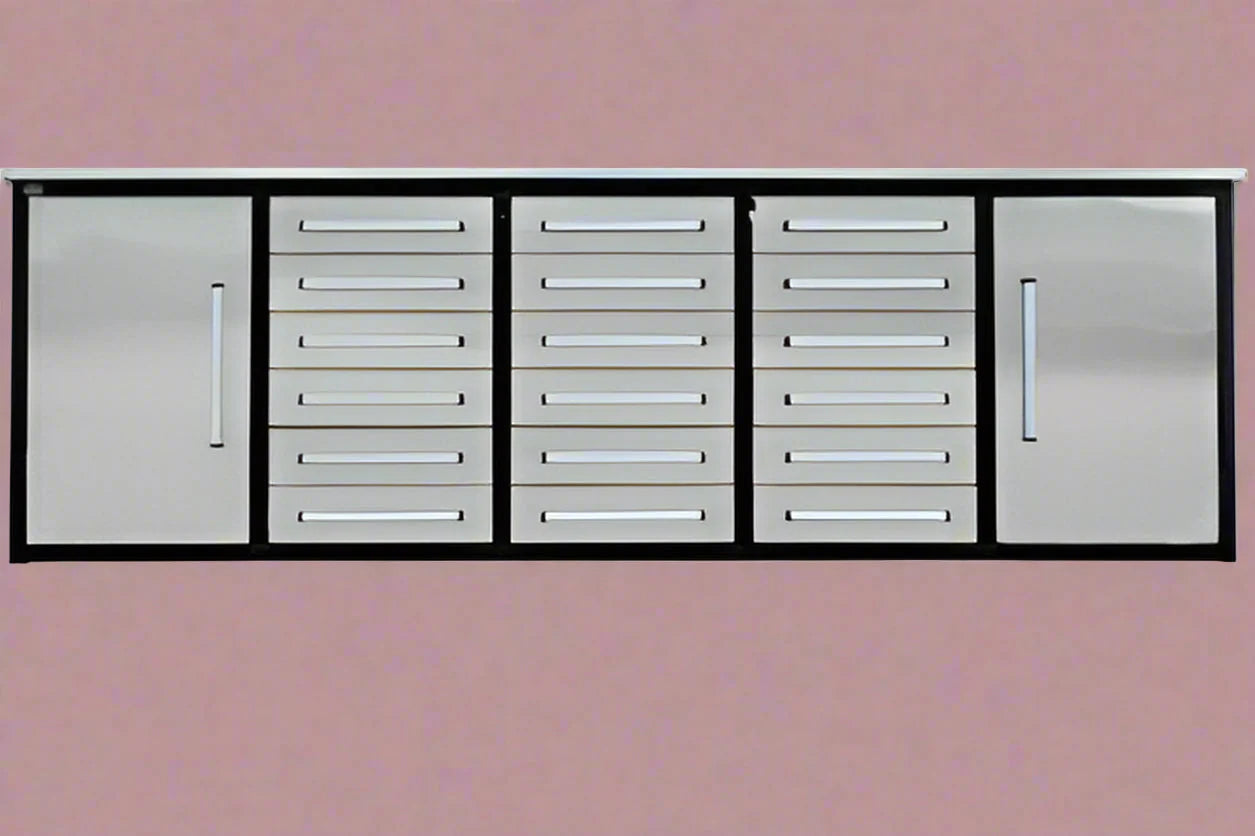 Établi à outils en acier inoxydable de 3 m – Établi robuste à 30 et 18 tiroirs, armoire de rangement, organisateur de garage