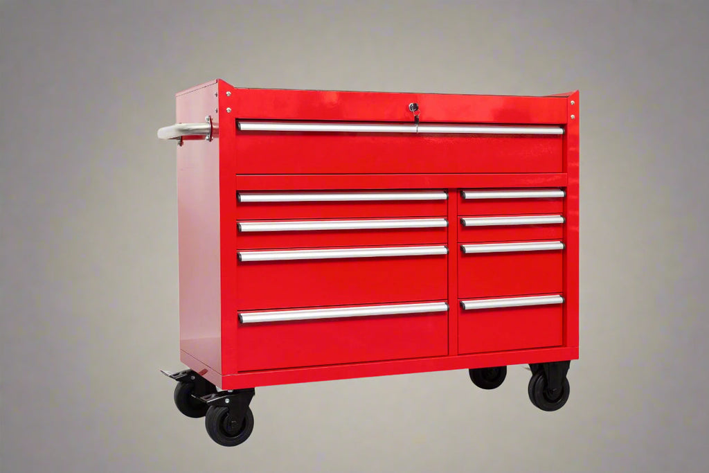 Établi roulant à 9 tiroirs de 42 pouces – Armoire de rangement robuste pour garage