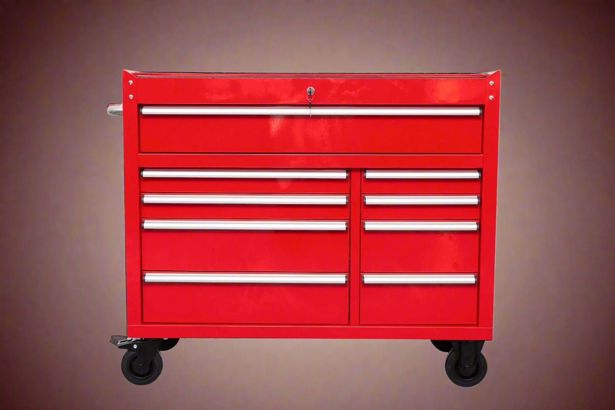 Établi roulant à 9 tiroirs de 42 pouces – Armoire de rangement robuste pour garage