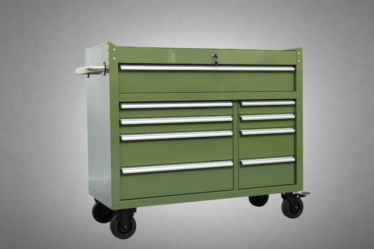 Établi roulant à 9 tiroirs de 42 pouces – Armoire de rangement robuste pour garage