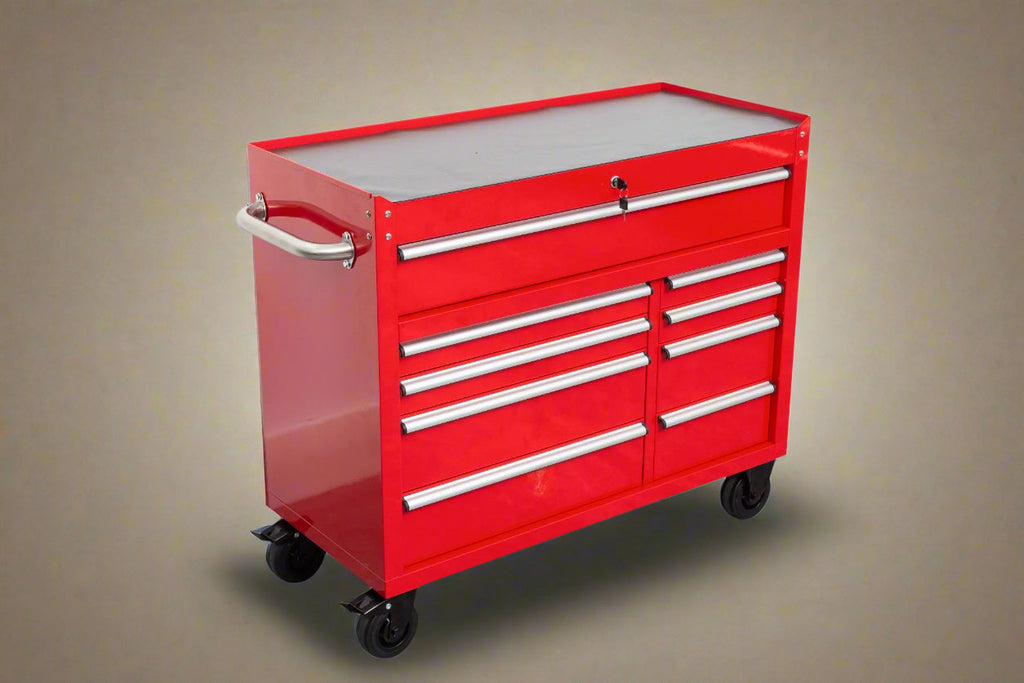 Établi roulant à 9 tiroirs de 42 pouces – Armoire de rangement robuste pour garage