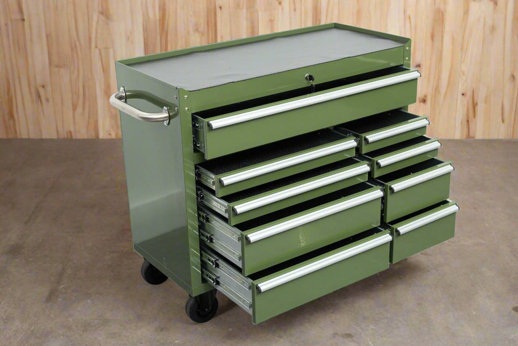 Établi roulant à 9 tiroirs de 42 pouces – Armoire de rangement robuste pour garage