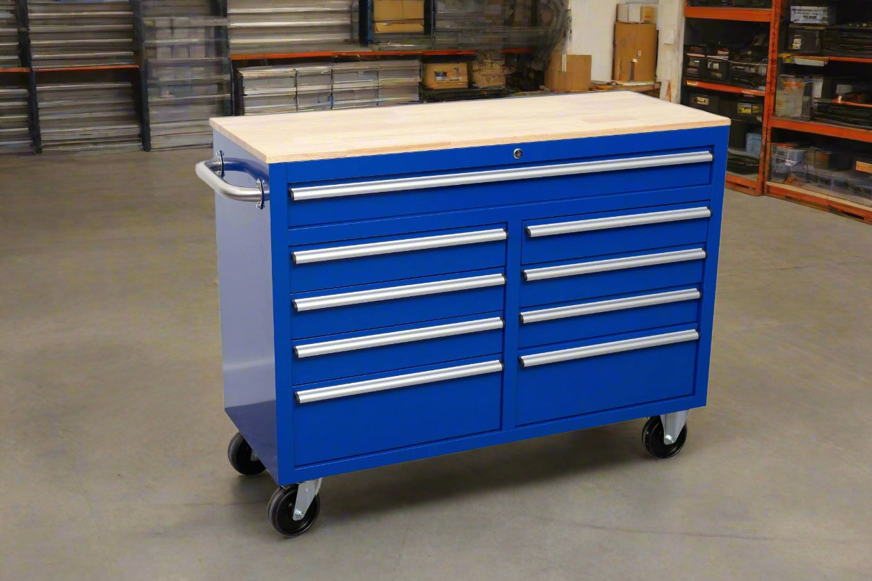 Établi roulant 46 pouces – Armoire de rangement mobile robuste à 9 tiroirs