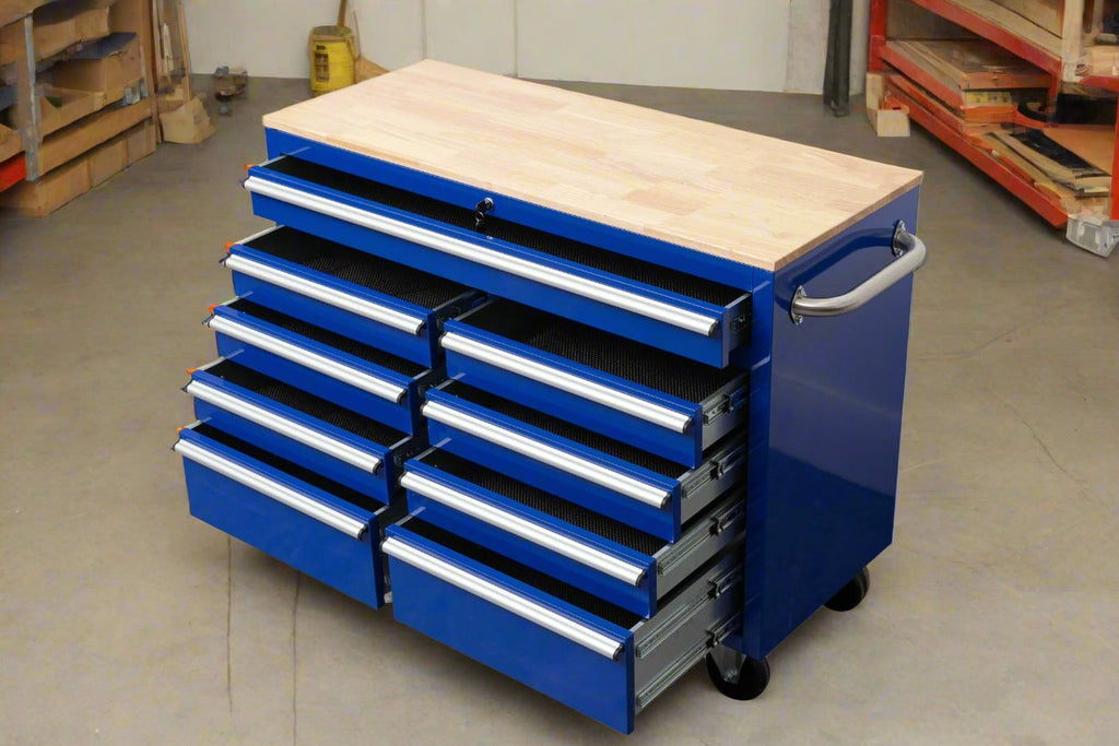 Établi roulant 46 pouces – Armoire de rangement mobile robuste à 9 tiroirs