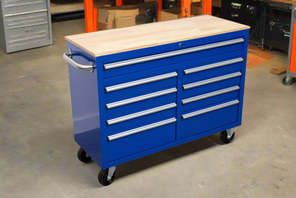 Établi roulant 46 pouces – Armoire de rangement mobile robuste à 9 tiroirs