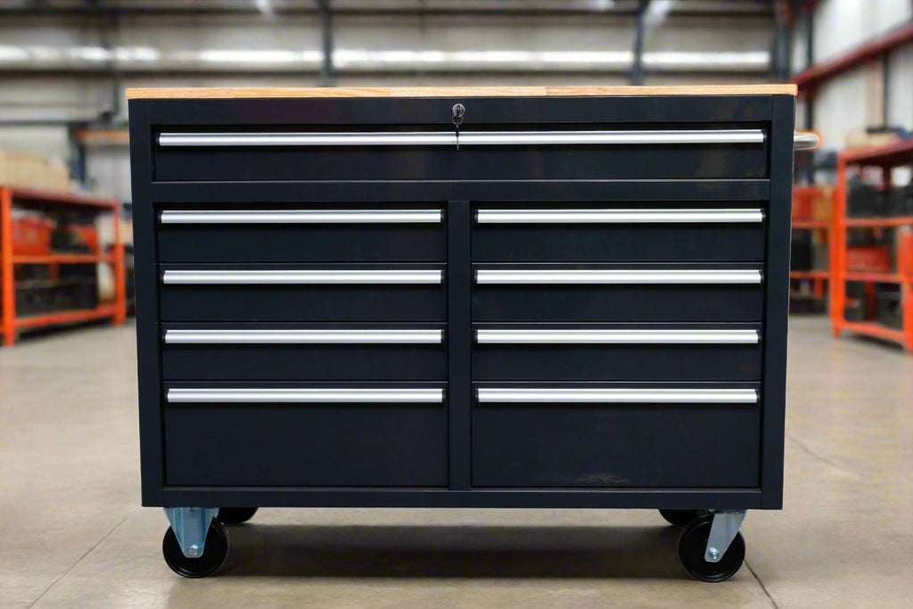 Établi roulant 46 pouces – Armoire de rangement mobile robuste à 9 tiroirs