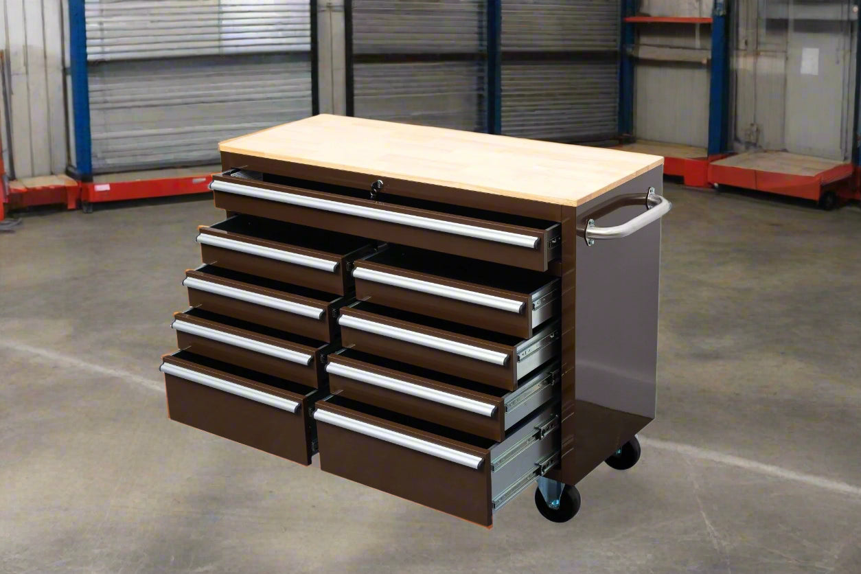 Établi roulant 46 pouces – Armoire de rangement mobile robuste à 9 tiroirs