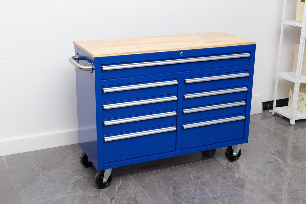 Établi roulant 46 pouces – Armoire de rangement mobile robuste à 9 tiroirs