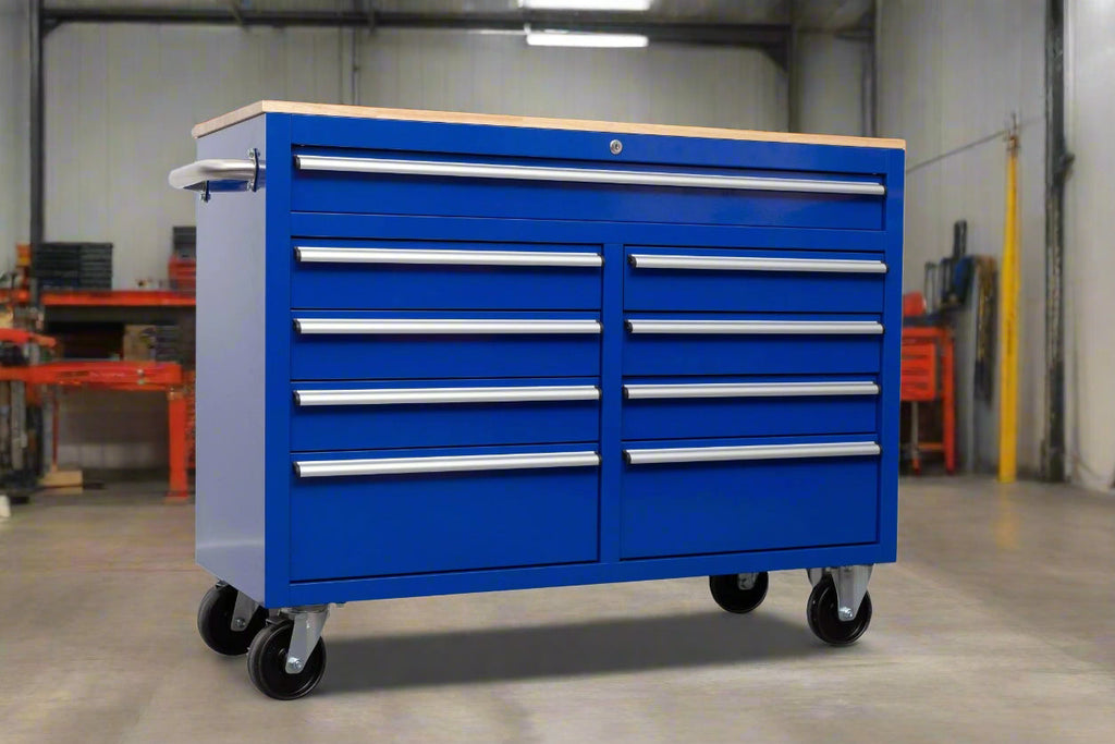 Établi roulant 46 pouces – Armoire de rangement mobile robuste à 9 tiroirs