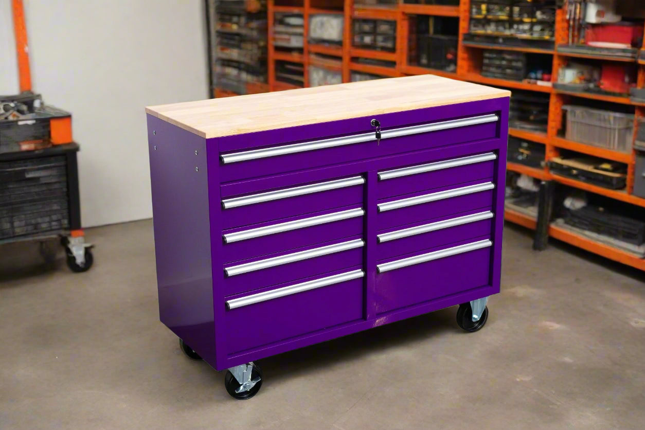 Établi roulant 46 pouces – Armoire de rangement mobile robuste à 9 tiroirs