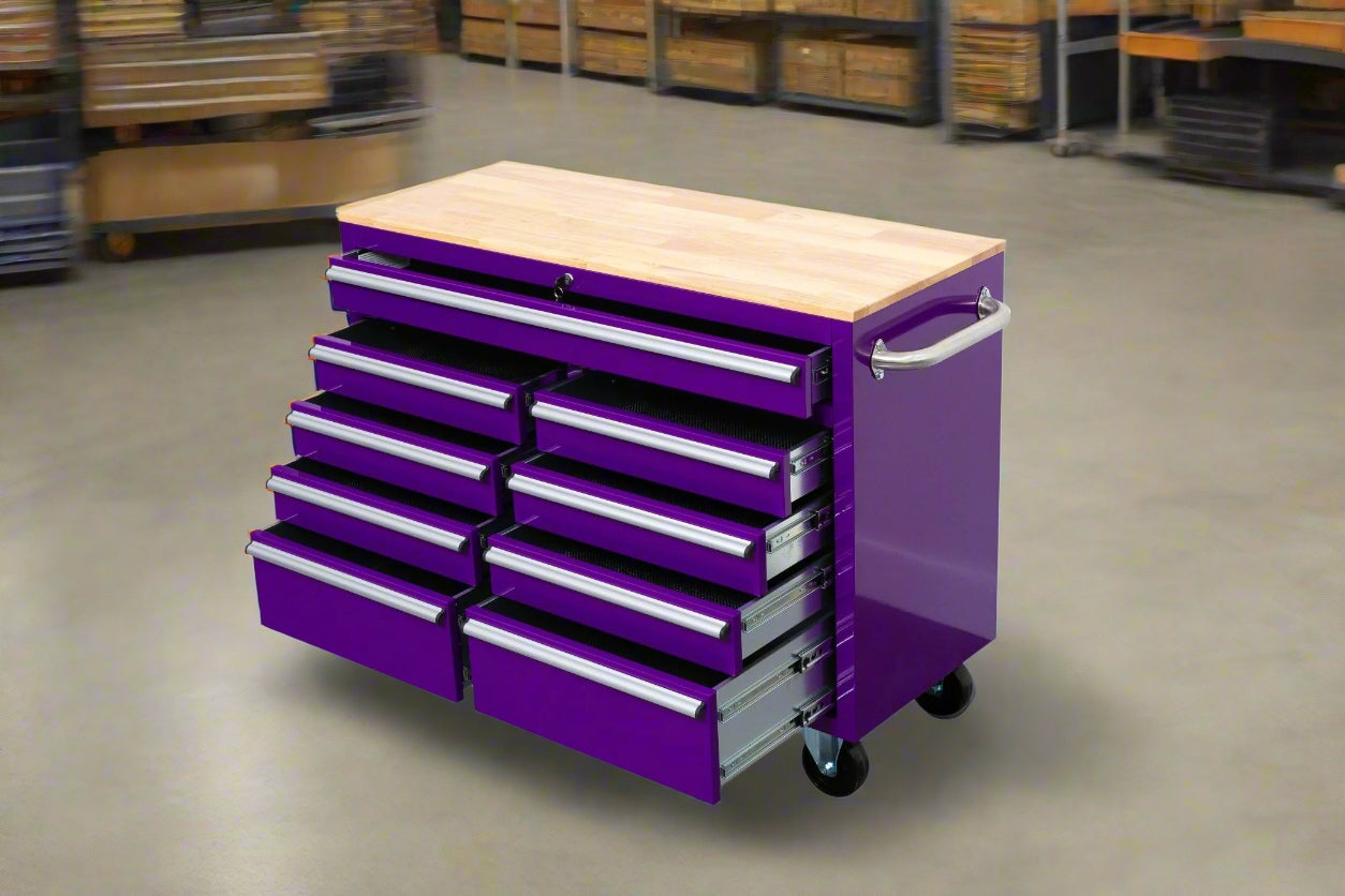 Établi roulant 46 pouces – Armoire de rangement mobile robuste à 9 tiroirs