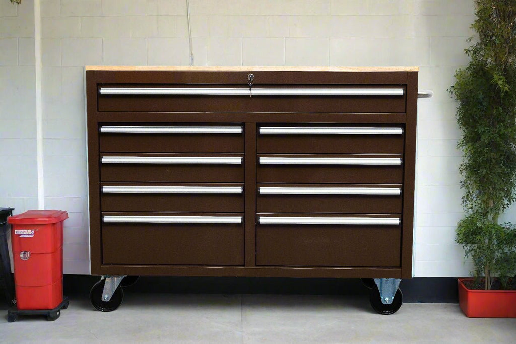 Établi roulant 46 pouces – Armoire de rangement mobile robuste à 9 tiroirs