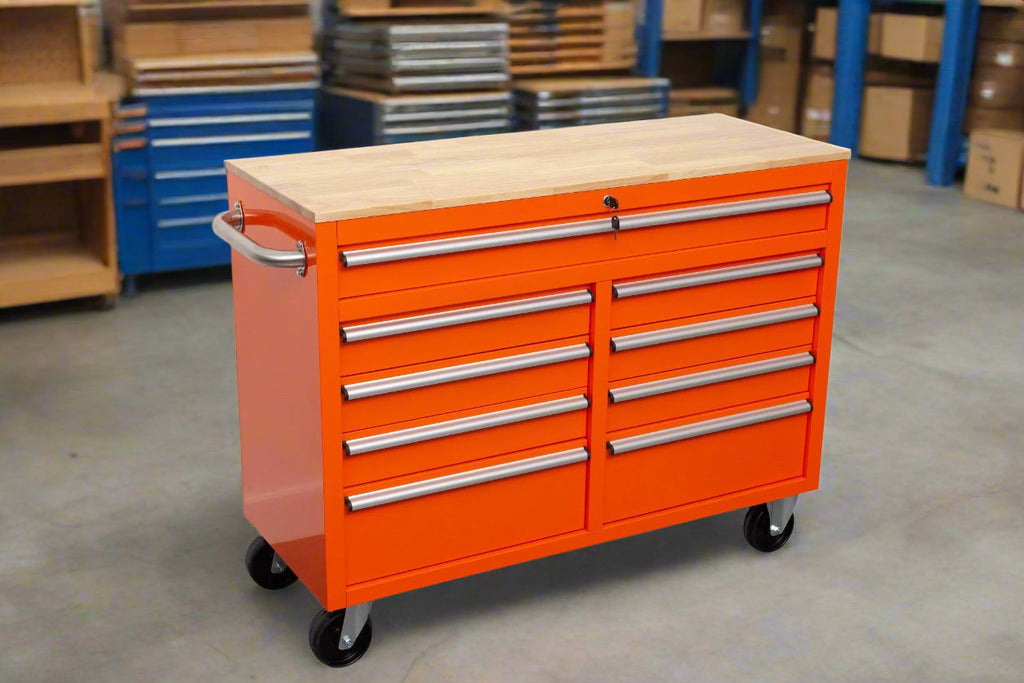 Établi roulant 46 pouces – Armoire de rangement mobile robuste à 9 tiroirs