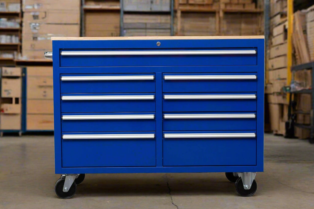 Établi roulant 46 pouces – Armoire de rangement mobile robuste à 9 tiroirs