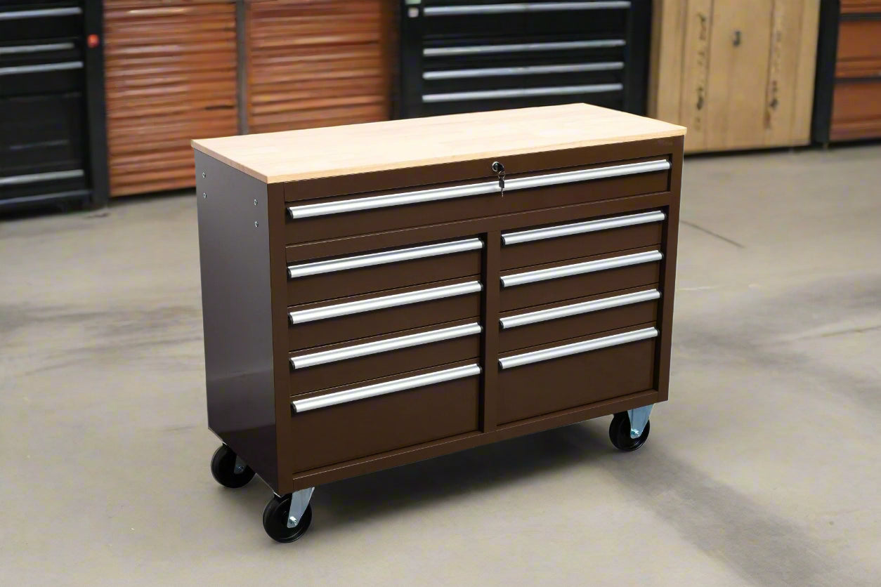 Établi roulant 46 pouces – Armoire de rangement mobile robuste à 9 tiroirs