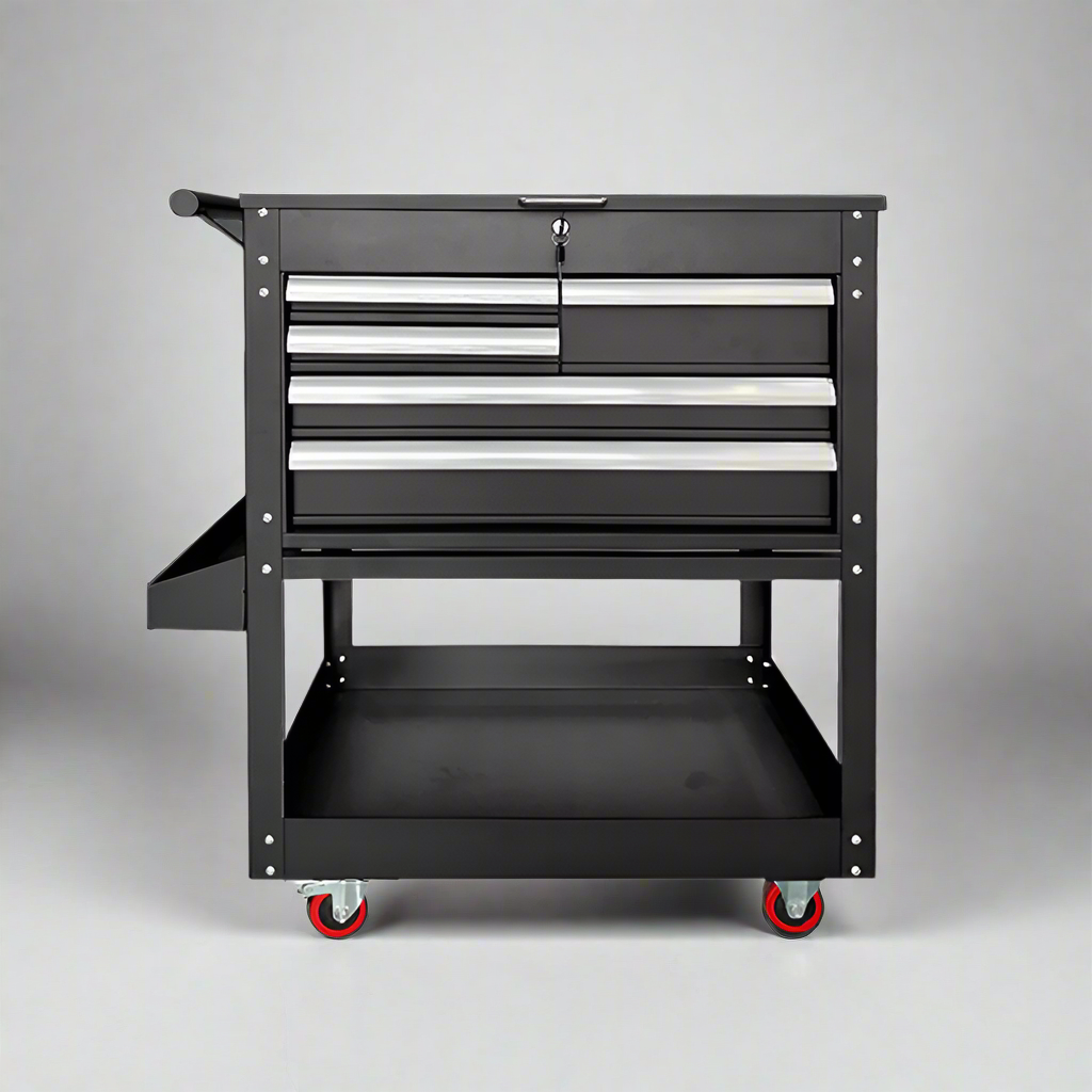 Chariot à outils roulant à 5 tiroirs – Armoire d'atelier rouge et noire avec serrure