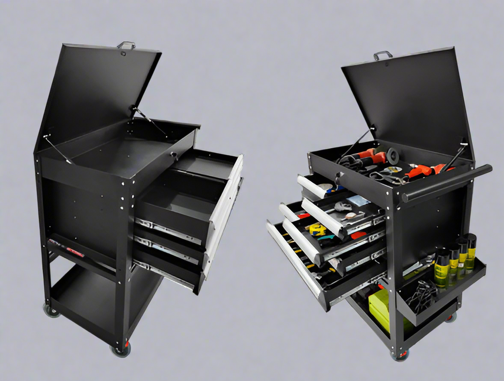 Chariot à outils roulant à 5 tiroirs – Armoire d'atelier rouge et noire avec serrure