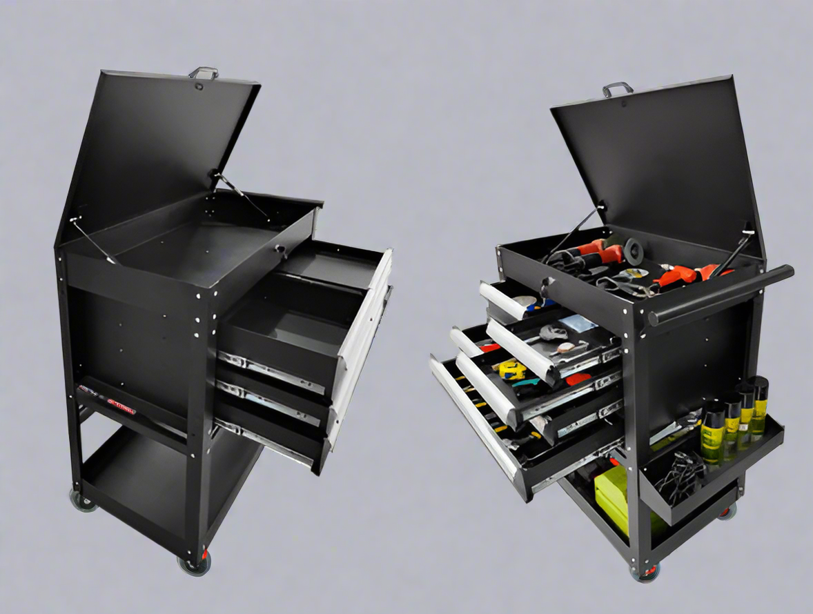 Chariot à outils roulant à 5 tiroirs – Armoire d'atelier rouge et noire avec serrure