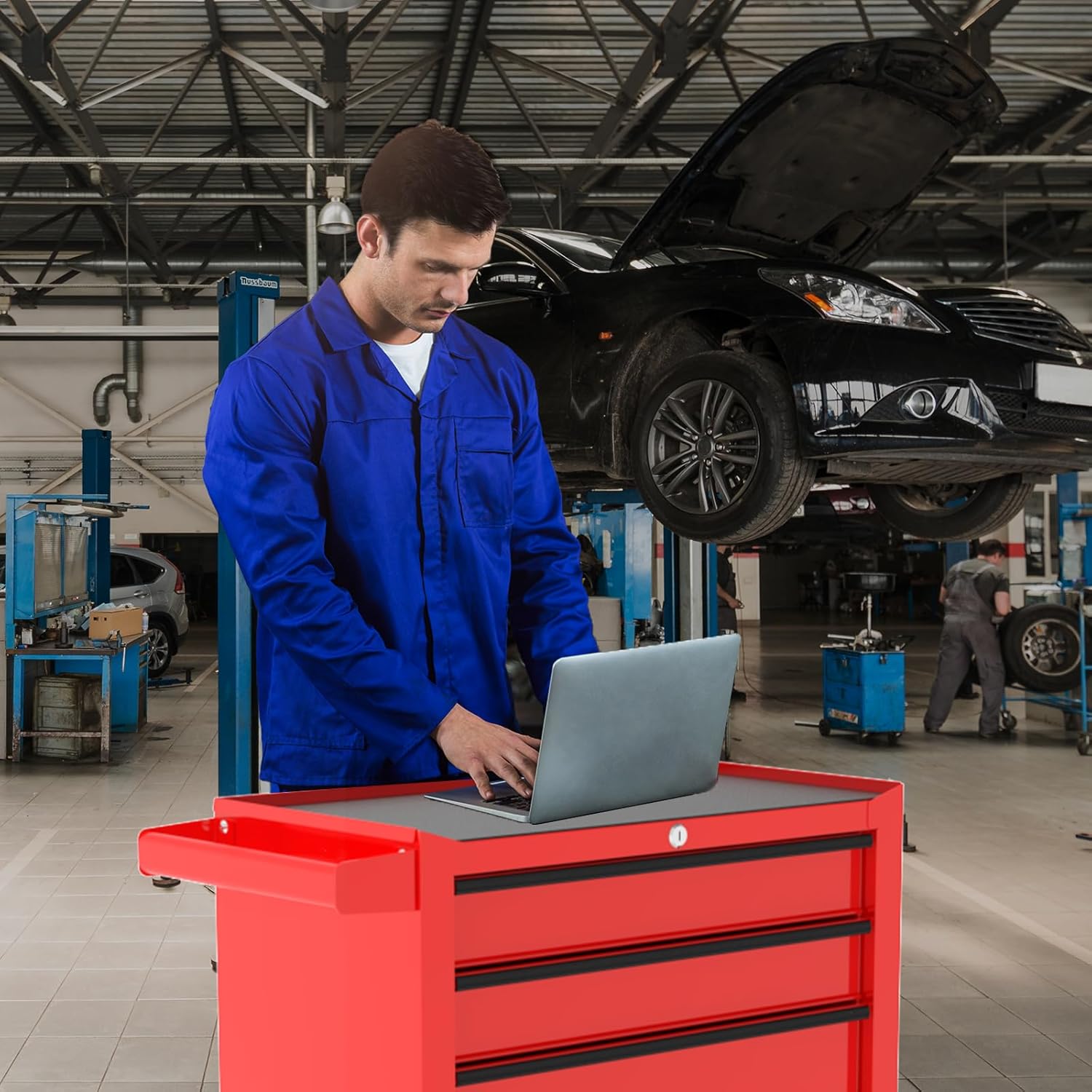 Armoire à outils roulante à 5 tiroirs avec serrure et roulettes – Rangement robuste en acier | Réf. : KN203305P