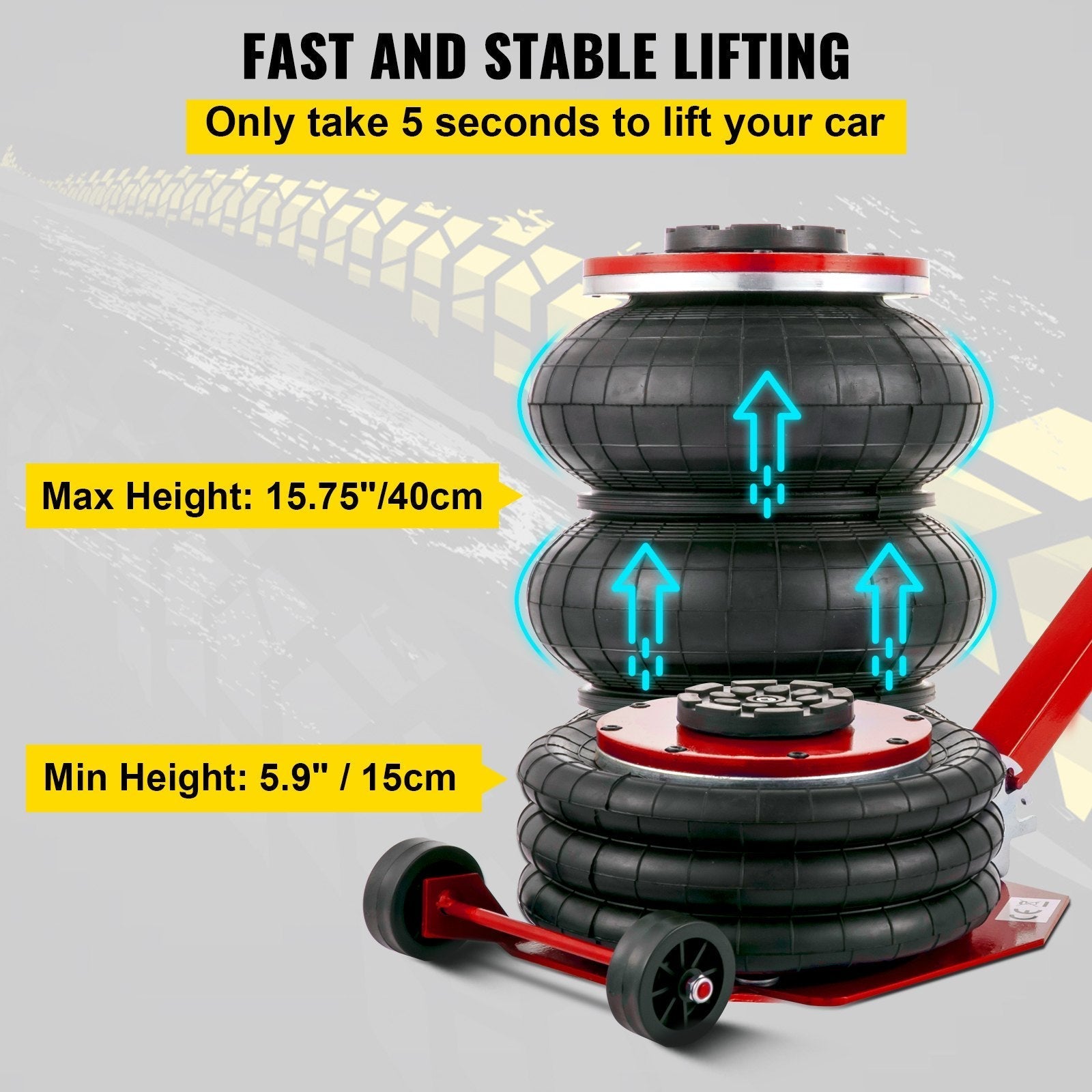 Cric pneumatique triple sac 5 tonnes pour voitures et camions – Levage pneumatique robuste | Réf. : 924254