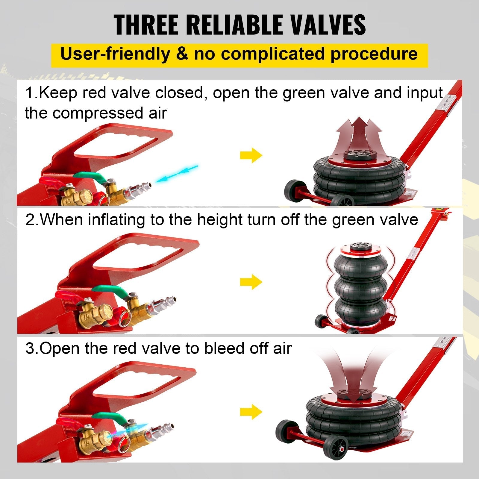 Cric pneumatique triple sac 5 tonnes pour voitures et camions – Levage pneumatique robuste | Réf. : 924254