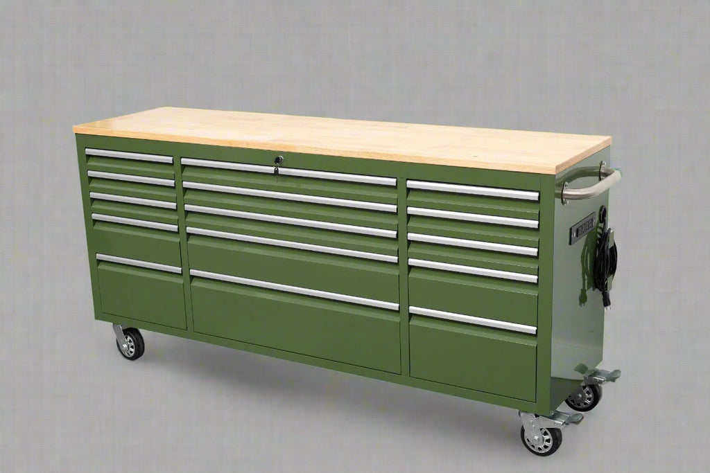 Établi roulant de 1,83 m (6 pi) avec 15 tiroirs, prises de courant et ports USB – Armoire de rangement robuste en acier