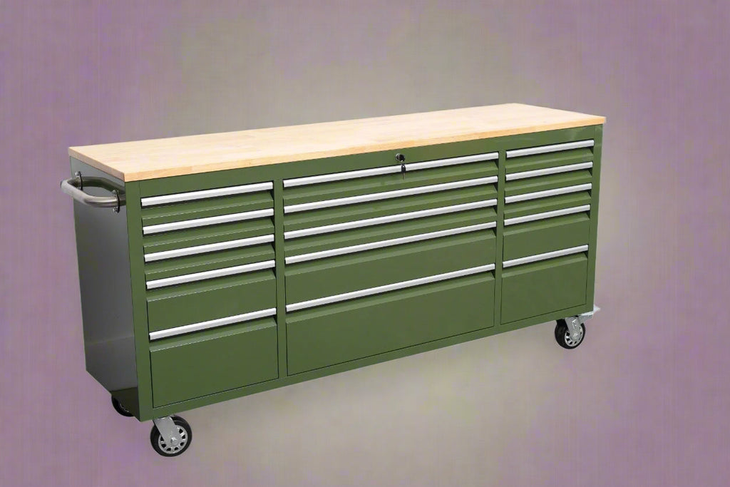 Établi roulant de 1,83 m (6 pi) avec 15 tiroirs, prises de courant et ports USB – Armoire de rangement robuste en acier