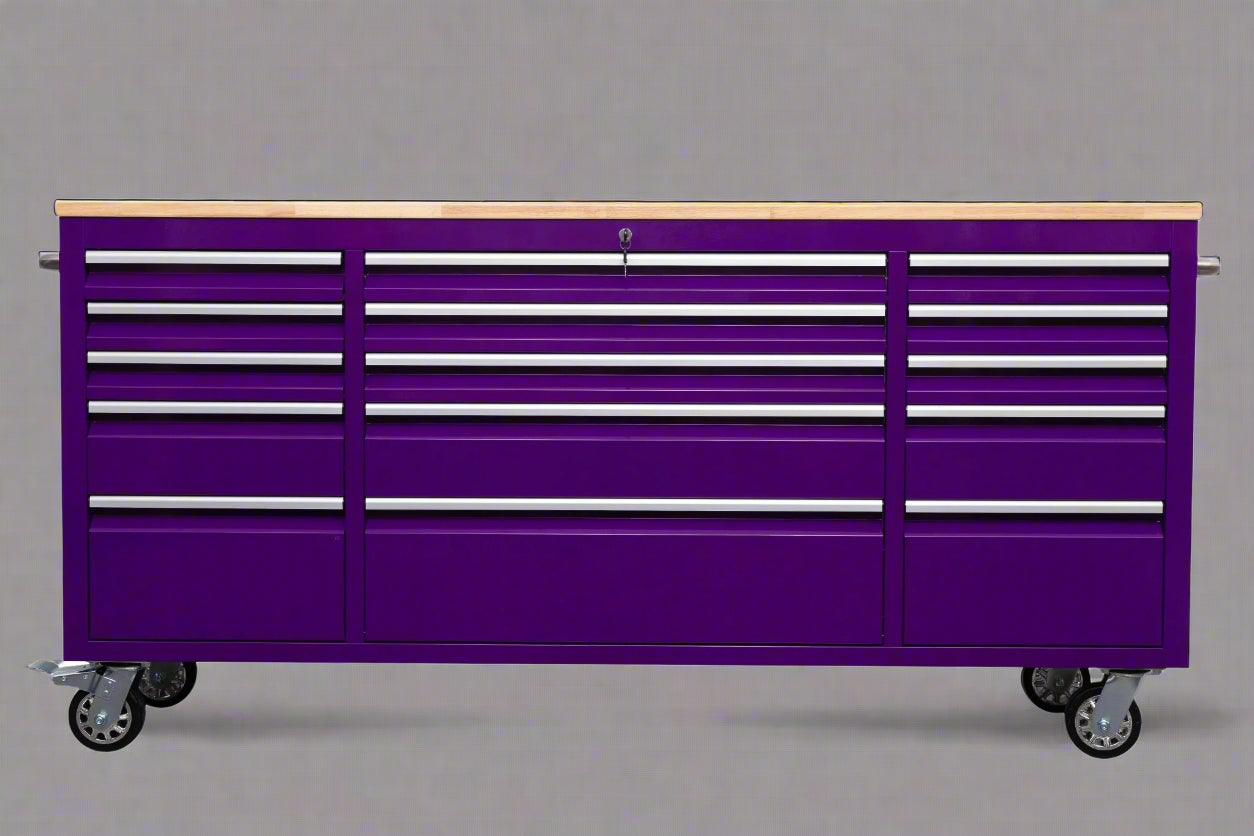 Établi roulant de 1,83 m (6 pi) avec 15 tiroirs, prises de courant et ports USB – Armoire de rangement robuste en acier