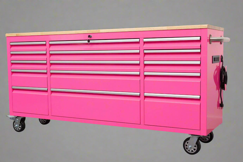 Établi roulant de 1,83 m (6 pi) avec 15 tiroirs, prises de courant et ports USB – Armoire de rangement robuste en acier