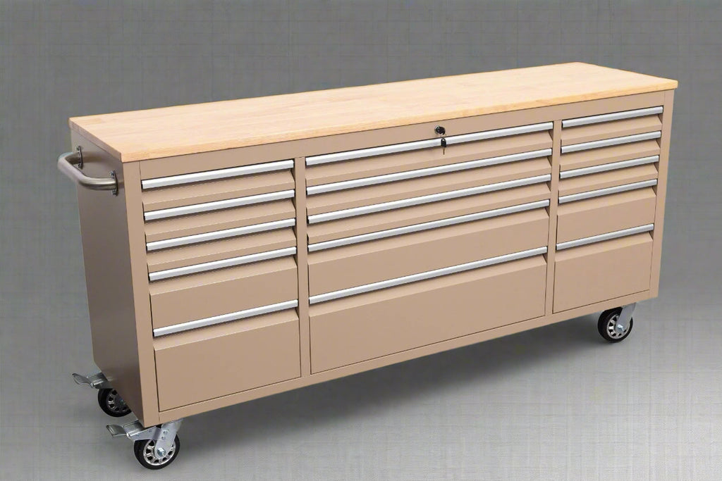 Établi roulant de 1,83 m (6 pi) avec 15 tiroirs, prises de courant et ports USB – Armoire de rangement robuste en acier