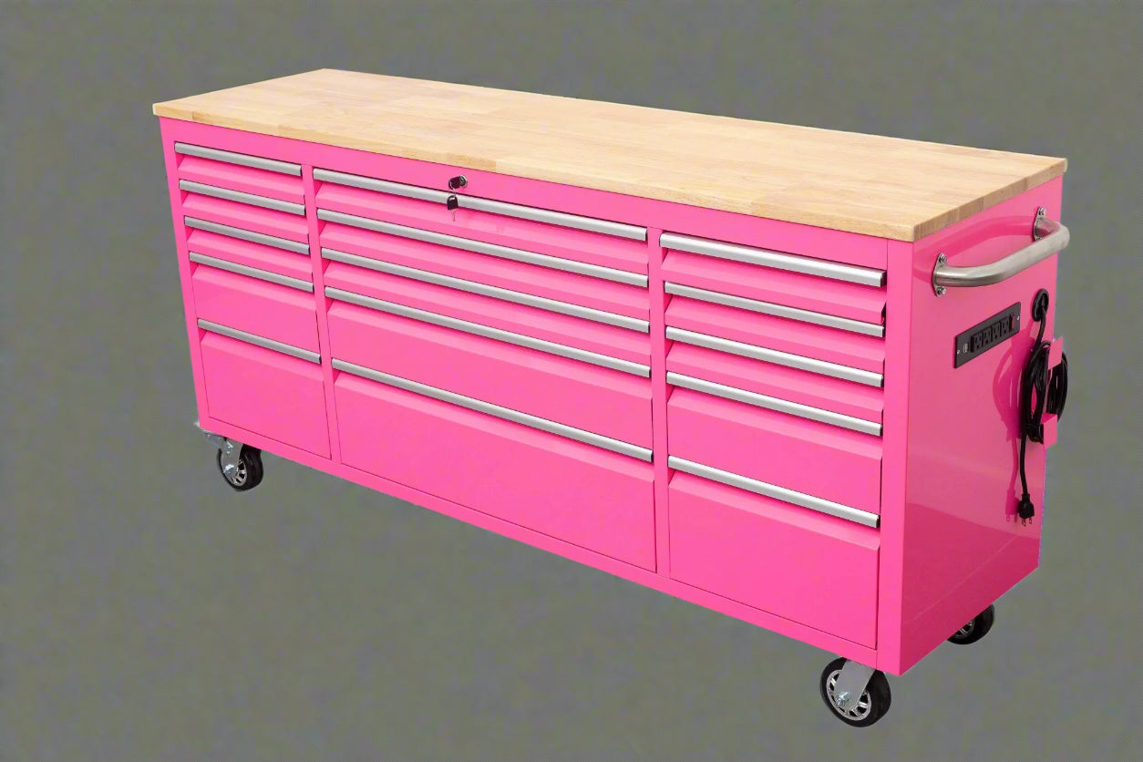 Établi roulant de 1,83 m (6 pi) avec 15 tiroirs, prises de courant et ports USB – Armoire de rangement robuste en acier