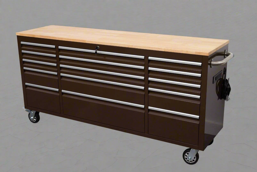 Établi roulant de 1,83 m (6 pi) avec 15 tiroirs, prises de courant et ports USB – Armoire de rangement robuste en acier