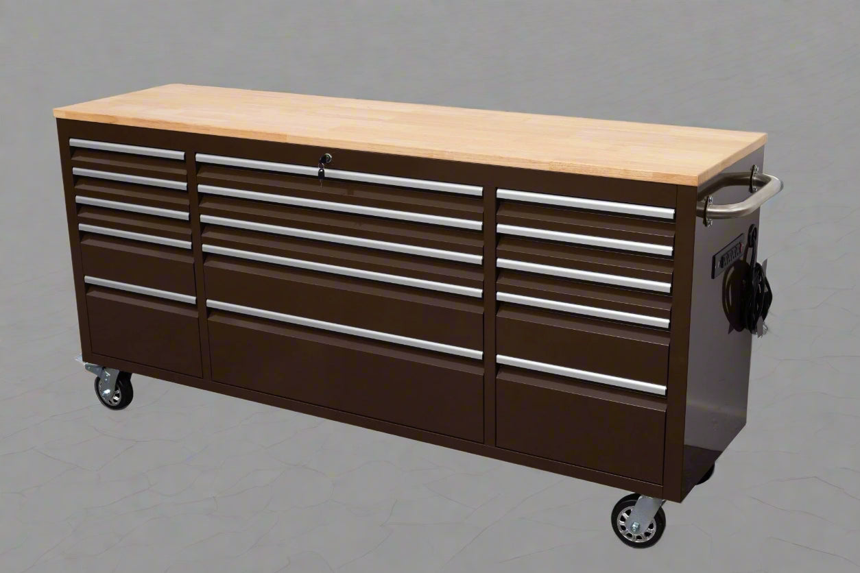 Établi roulant de 1,83 m (6 pi) avec 15 tiroirs, prises de courant et ports USB – Armoire de rangement robuste en acier