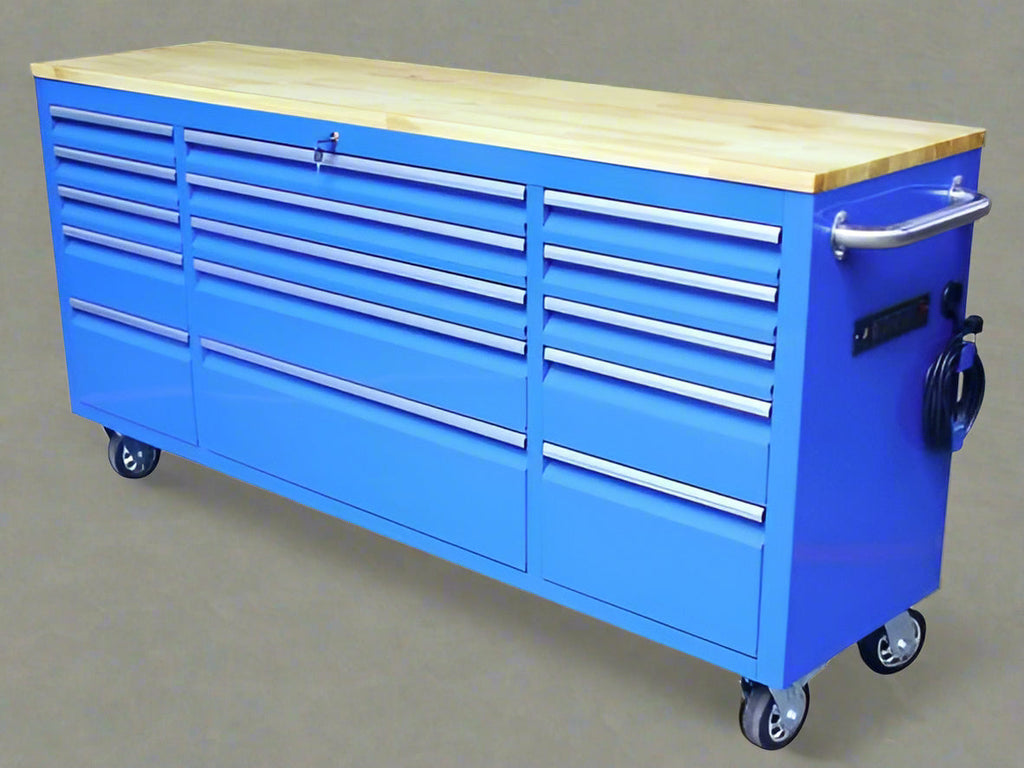 Établi roulant de 1,83 m (6 pi) avec 15 tiroirs, prises de courant et ports USB – Armoire de rangement robuste en acier