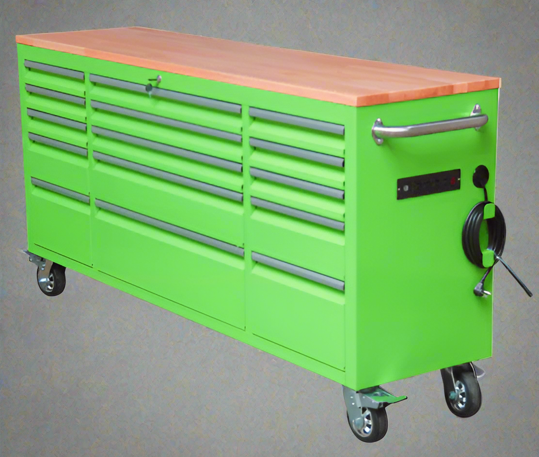 Établi roulant de 1,83 m (6 pi) avec 15 tiroirs, prises de courant et ports USB – Armoire de rangement robuste en acier