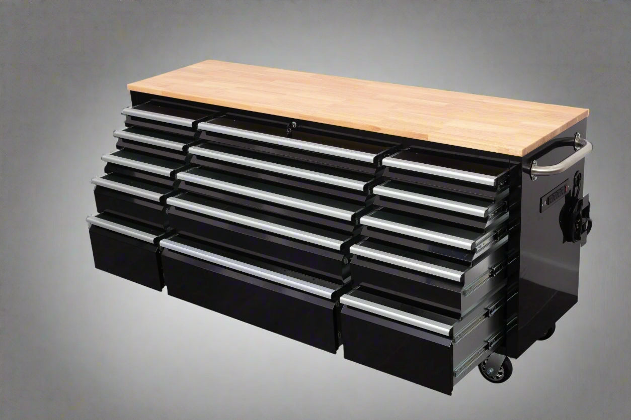 Établi roulant de 1,83 m (6 pi) avec 15 tiroirs, prises de courant et ports USB – Armoire de rangement robuste en acier