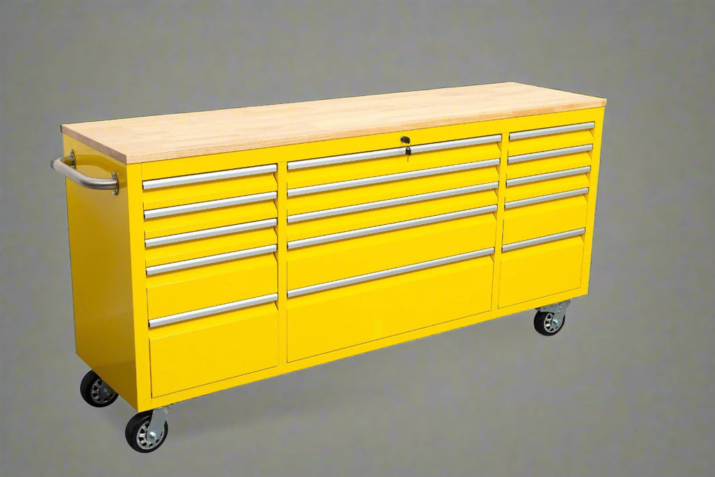 Établi roulant de 1,83 m (6 pi) avec 15 tiroirs, prises de courant et ports USB – Armoire de rangement robuste en acier