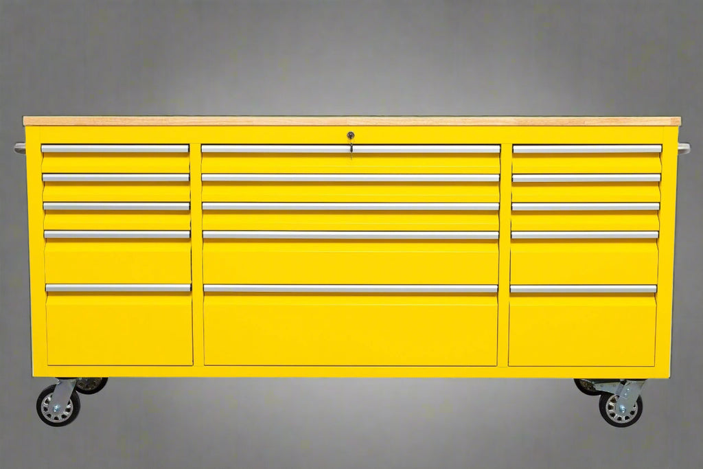 Établi roulant de 1,83 m (6 pi) avec 15 tiroirs, prises de courant et ports USB – Armoire de rangement robuste en acier