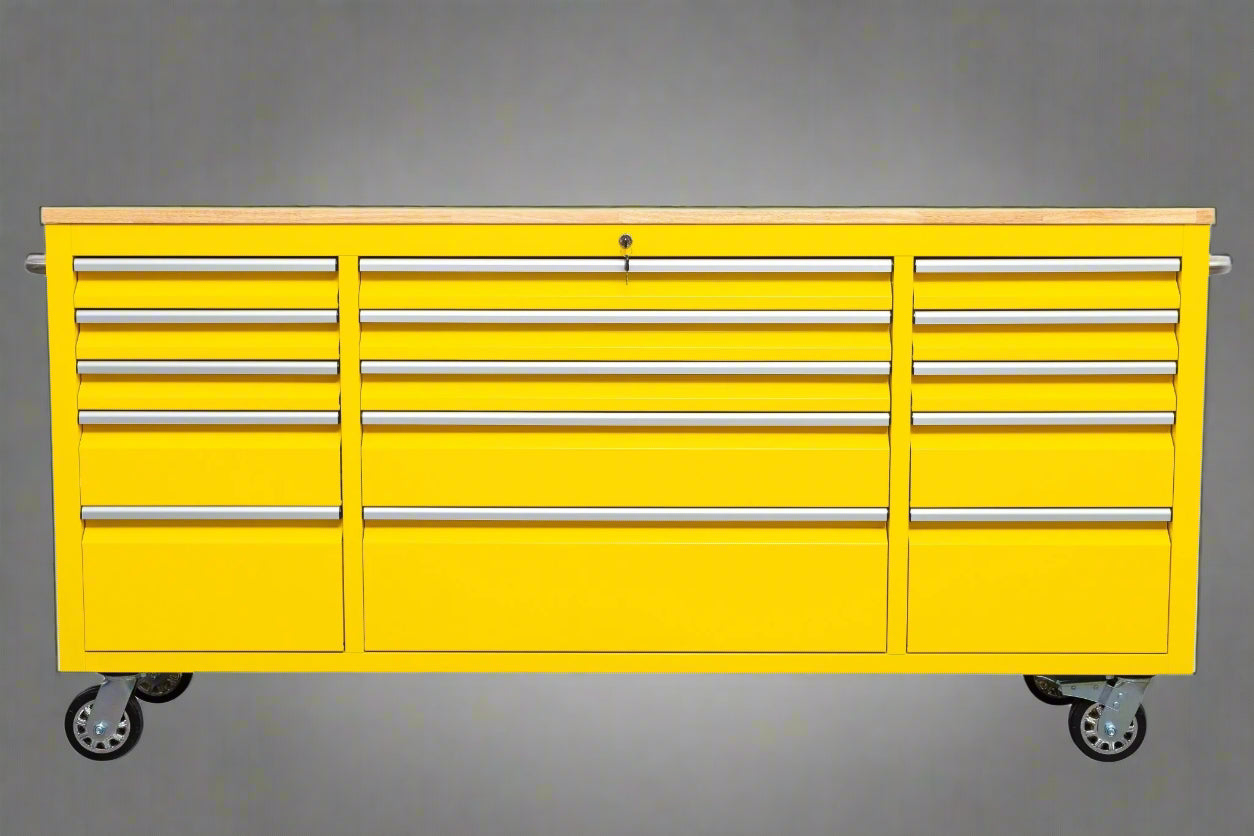 Établi roulant de 1,83 m (6 pi) avec 15 tiroirs, prises de courant et ports USB – Armoire de rangement robuste en acier