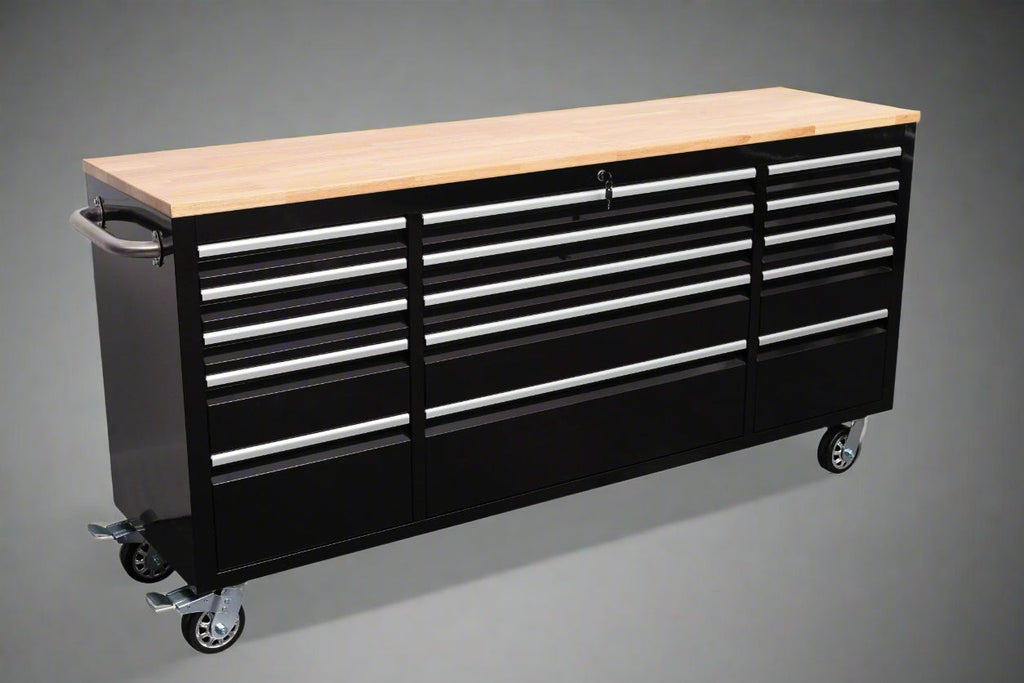 Établi roulant de 1,83 m (6 pi) avec 15 tiroirs, prises de courant et ports USB – Armoire de rangement robuste en acier