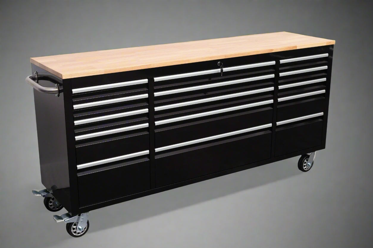 Établi roulant de 1,83 m (6 pi) avec 15 tiroirs, prises de courant et ports USB – Armoire de rangement robuste en acier