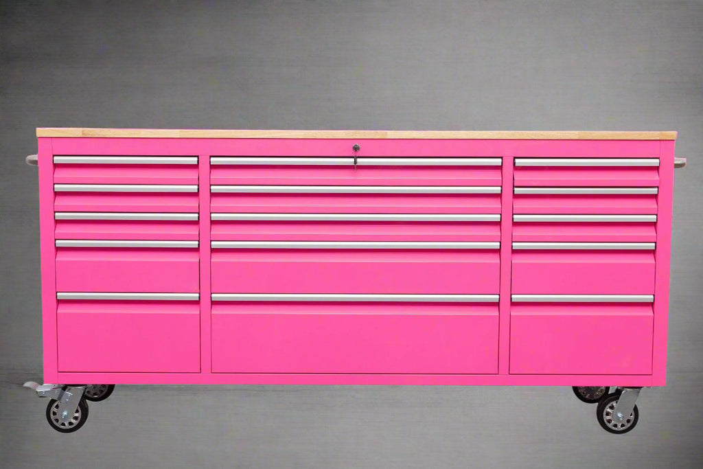 Établi roulant de 1,83 m (6 pi) avec 15 tiroirs, prises de courant et ports USB – Armoire de rangement robuste en acier