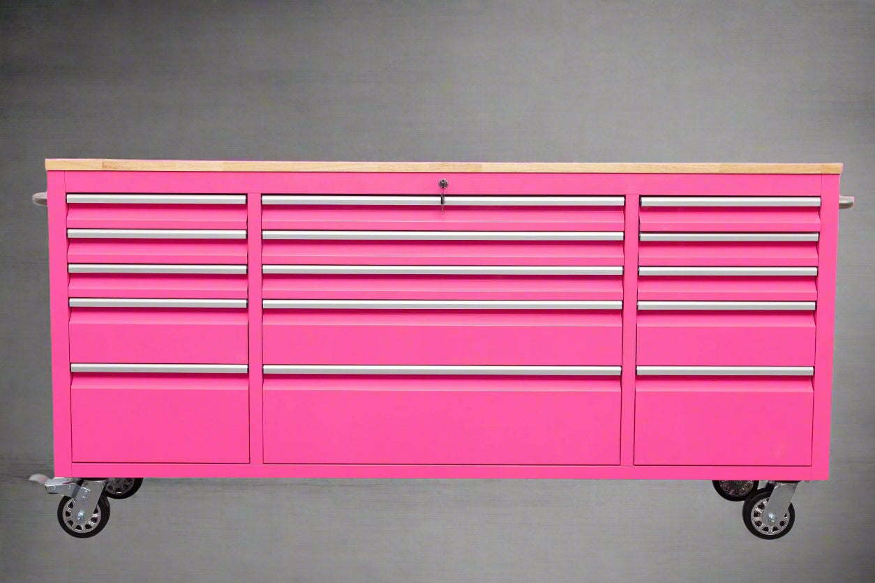 Établi roulant de 1,83 m (6 pi) avec 15 tiroirs, prises de courant et ports USB – Armoire de rangement robuste en acier