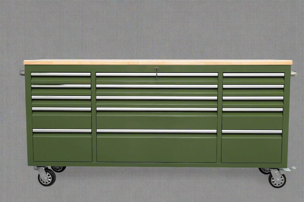 Établi roulant de 1,83 m (6 pi) avec 15 tiroirs, prises de courant et ports USB – Armoire de rangement robuste en acier