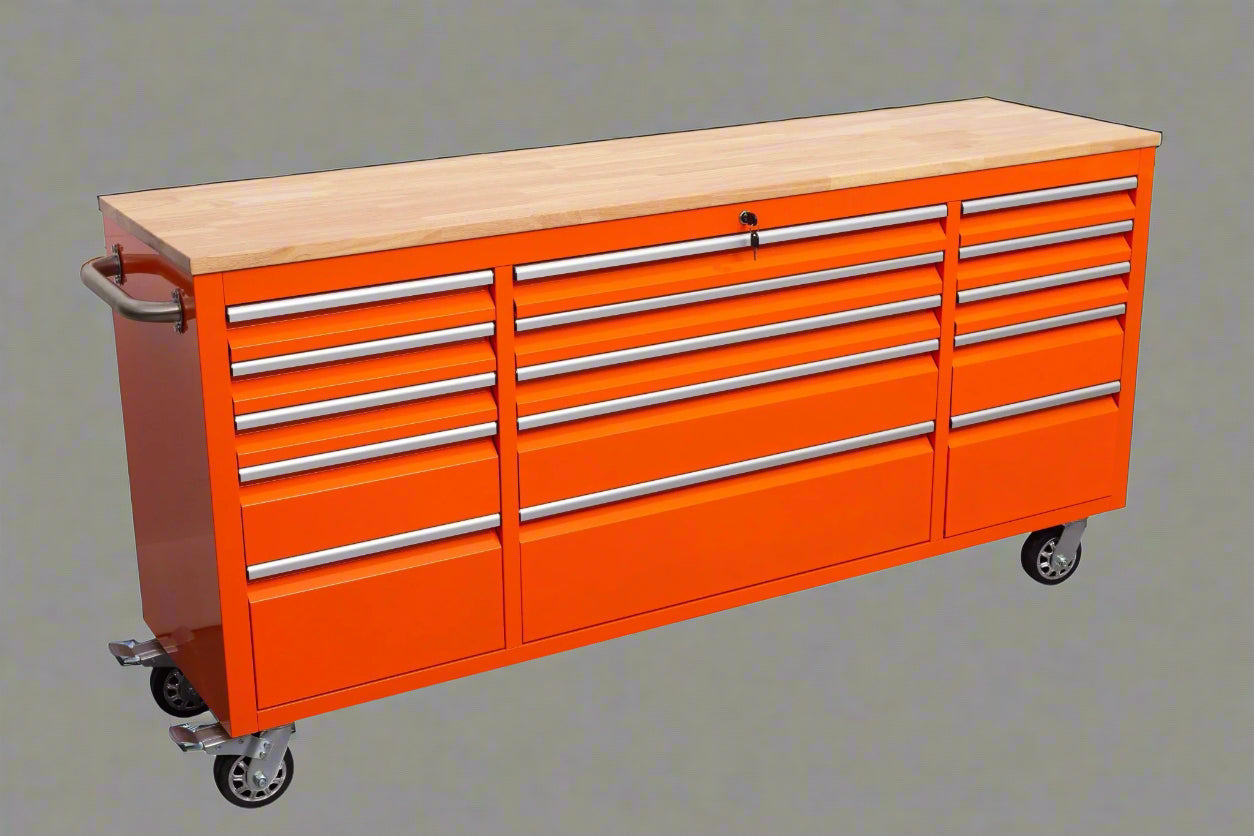 Établi roulant de 1,83 m (6 pi) avec 15 tiroirs, prises de courant et ports USB – Armoire de rangement robuste en acier