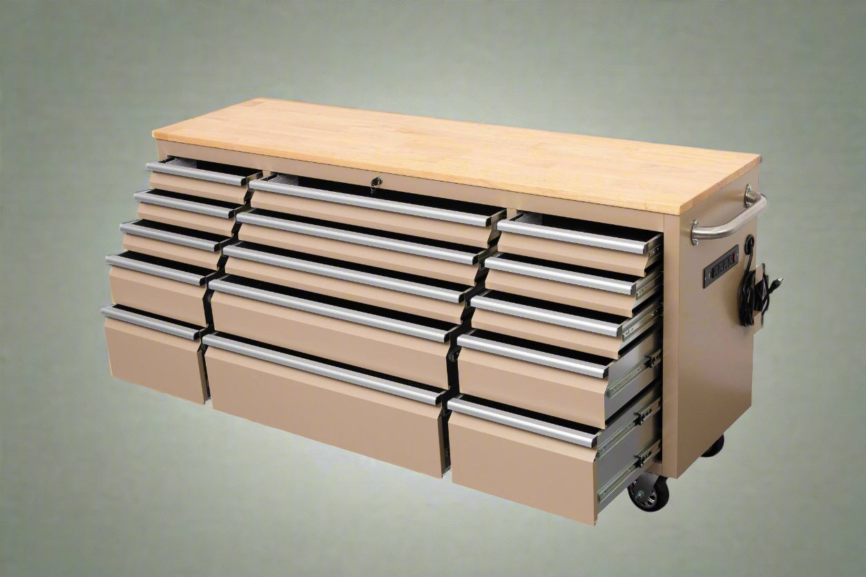 Établi roulant de 1,83 m (6 pi) avec 15 tiroirs, prises de courant et ports USB – Armoire de rangement robuste en acier