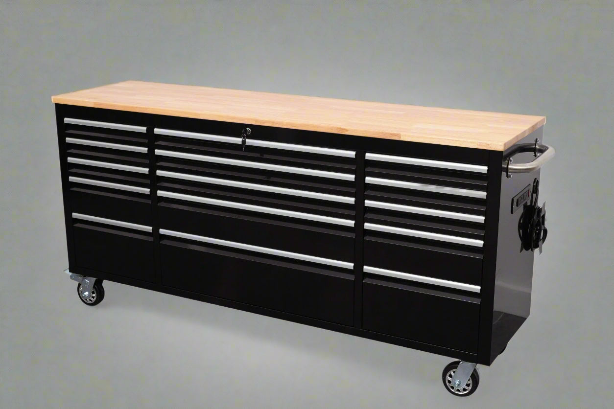 Établi roulant de 1,83 m (6 pi) avec 15 tiroirs, prises de courant et ports USB – Armoire de rangement robuste en acier