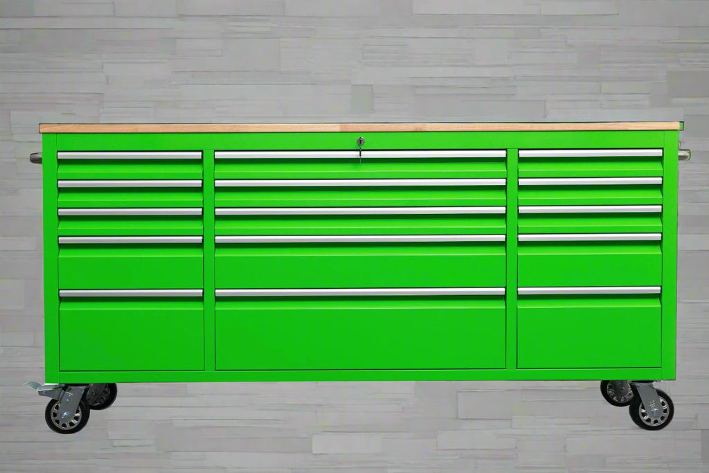 Établi roulant de 1,83 m (6 pi) avec 15 tiroirs, prises de courant et ports USB – Armoire de rangement robuste en acier
